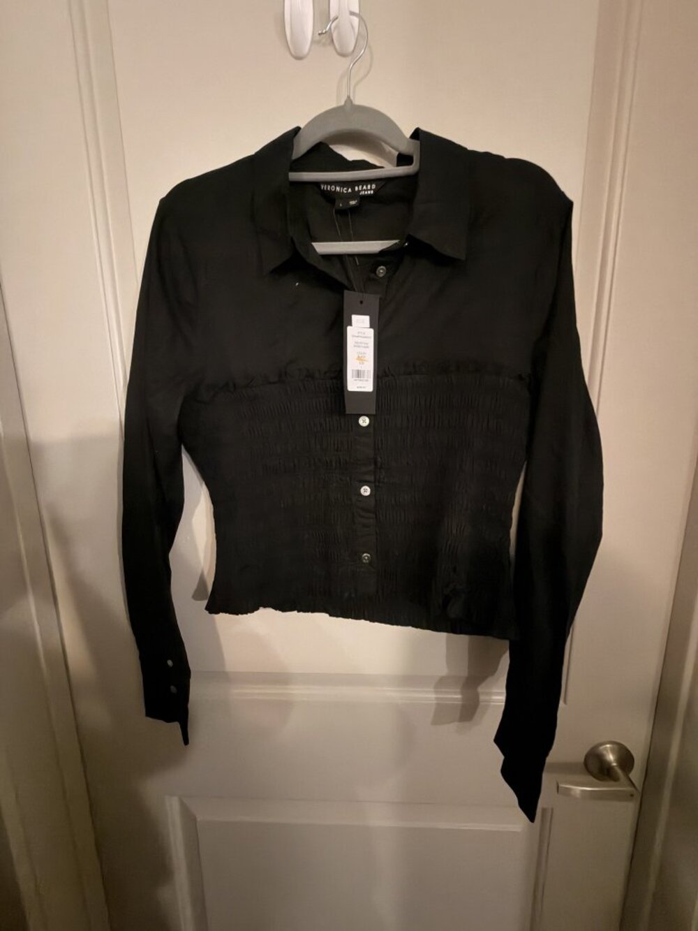NWT Veronica Beard Black Emersyn Cropped Shirt Size L